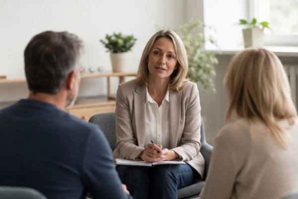 Couple discussing financial arrangement , pensions in divorce Kendal
